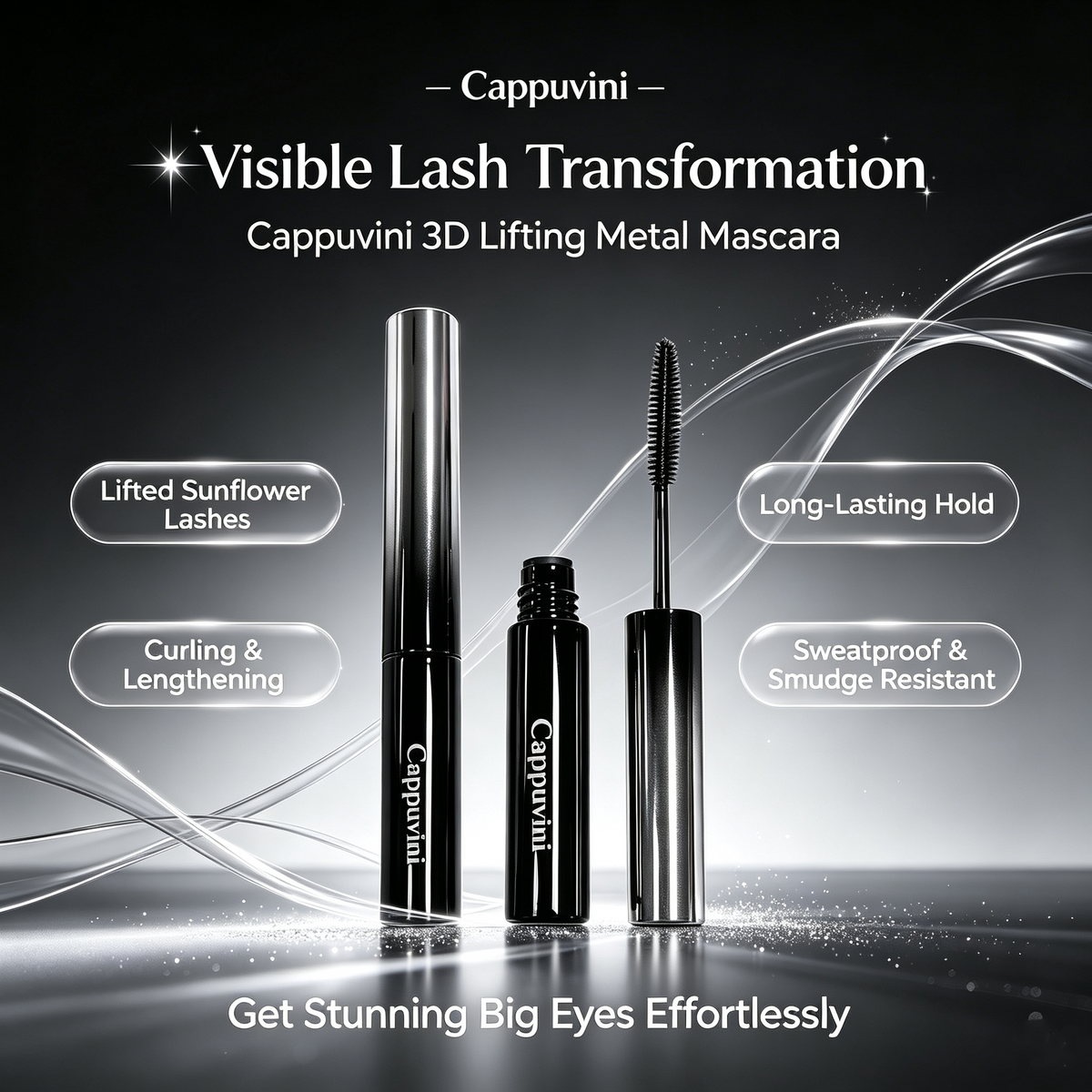 💕Cappuvini 3D Lifting Metal Mascara | Long Lasting Curly Hold, Sweatproof & Anti-smudge
