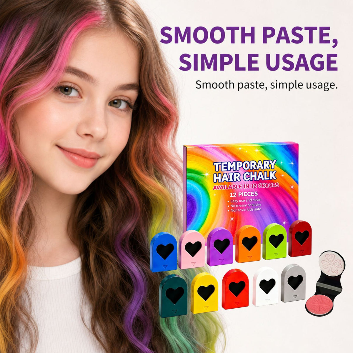 Washable Temporary Hair Chalk 12 Pack, Non-Toxic For Party & Halloween