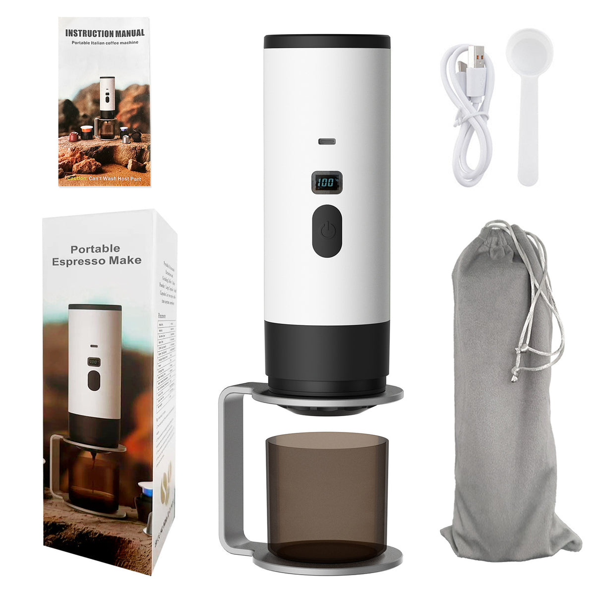 Portable Espresso Maker – Digital Display, Type-C Rechargeable, 3oz Tank & 4oz Cup. Brew Fresh Hot Coffee Anywhere!