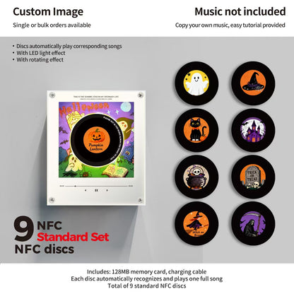 NFC Mini Vinyl Record Music Player | 9 NFC Discs Set, Christmas, Halloween & Custom Music Versions