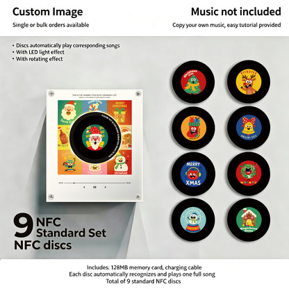 NFC Mini Vinyl Record Music Player | 9 NFC Discs Set, Christmas, Halloween & Custom Music Versions