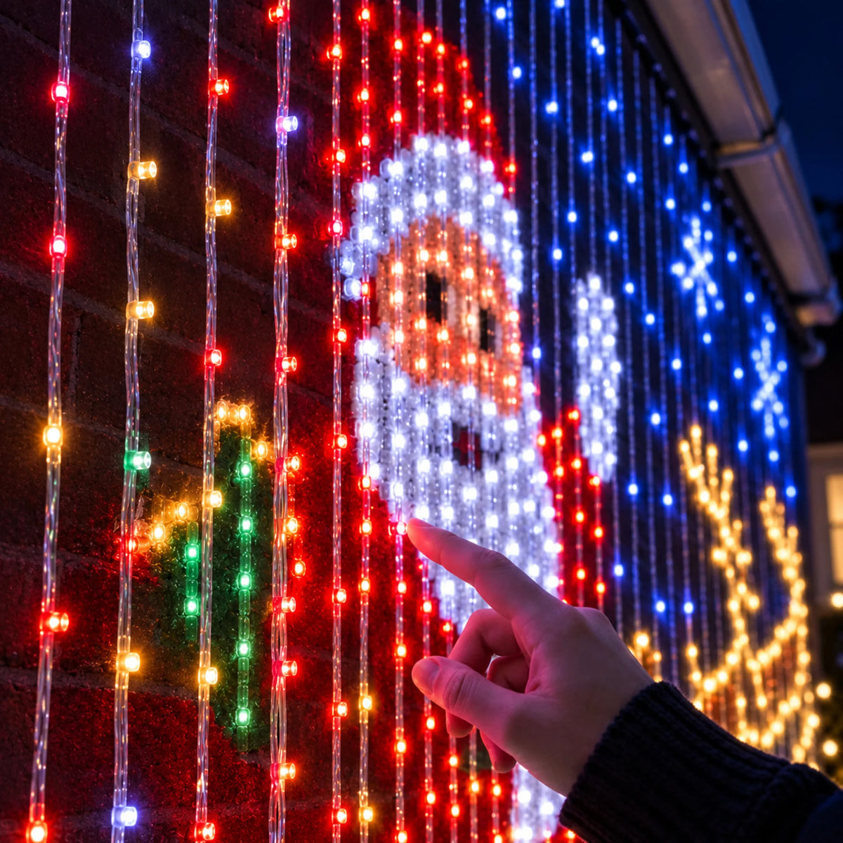 Christmas LED Smart Wall Curtain Net Lights, Large Display with Christmas Themed Patterns, Waterproof Outdoor Wall Decor, Holiday Gift for Homeowners