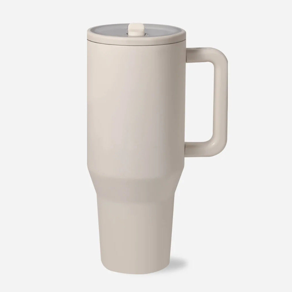 40oz Matte Insulated Tumbler with Handle & Flip Straw Lid, Leakproof Stainless Steel Water Bottle for Car Beach Travel