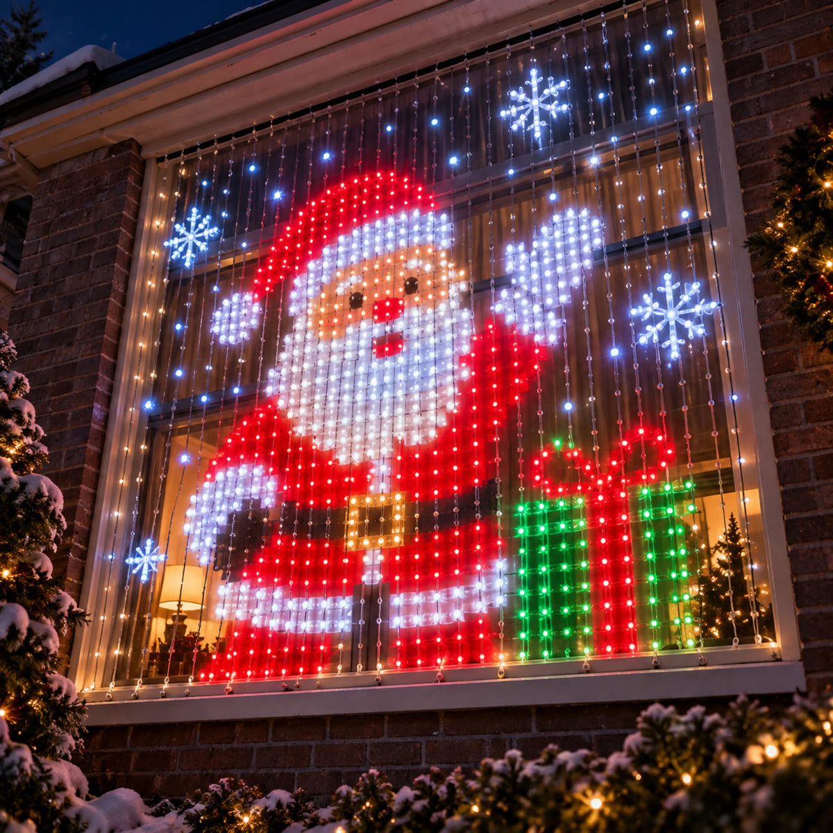 Christmas LED Smart Wall Curtain Net Lights, Large Display with Christmas Themed Patterns, Waterproof Outdoor Wall Decor, Holiday Gift for Homeowners