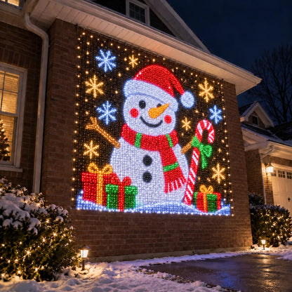 Christmas LED Smart Wall Curtain Net Lights, Large Display with Christmas Themed Patterns, Waterproof Outdoor Wall Decor, Holiday Gift for Homeowners