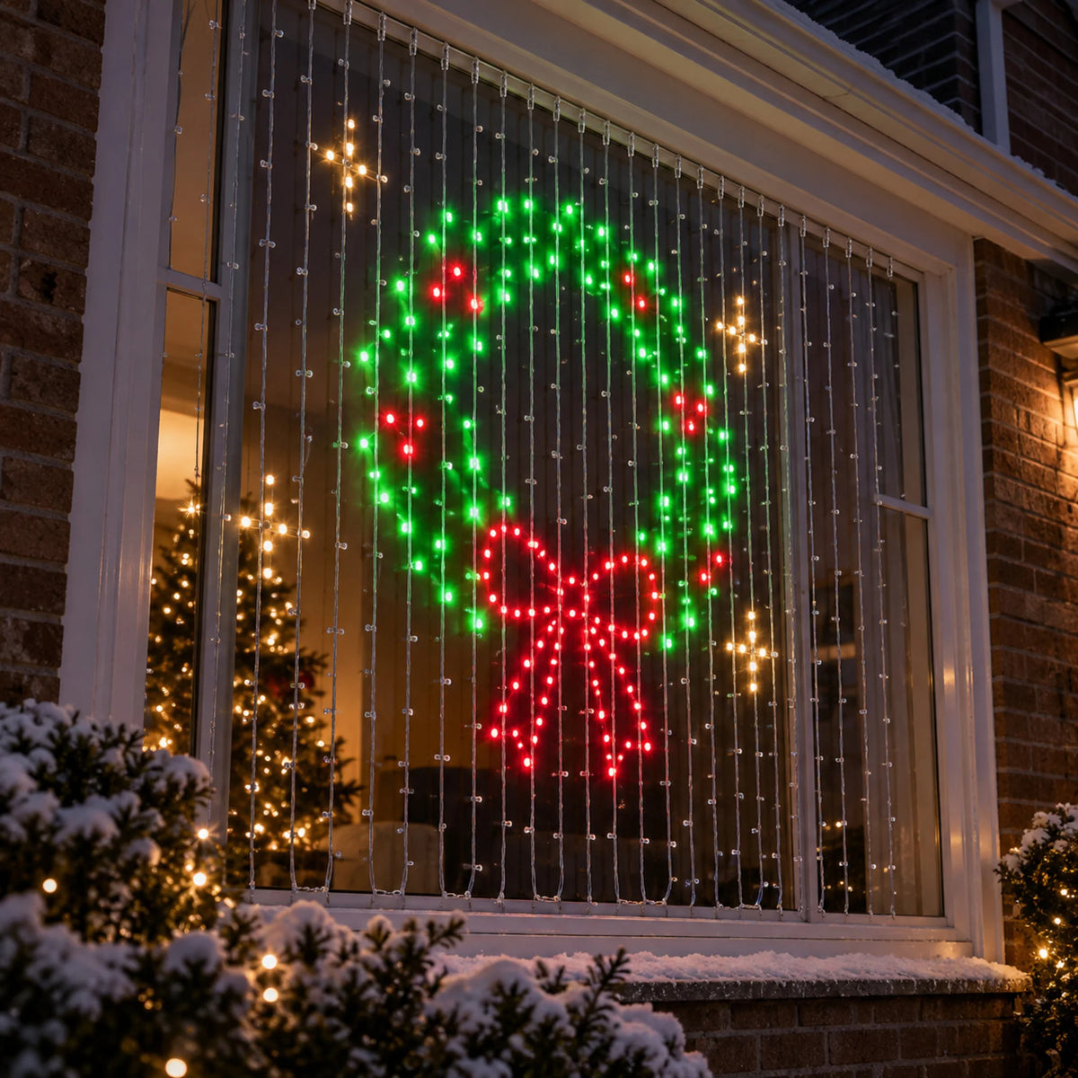 Christmas LED Smart Wall Curtain Net Lights, Large Display with Christmas Themed Patterns, Waterproof Outdoor Wall Decor, Holiday Gift for Homeowners