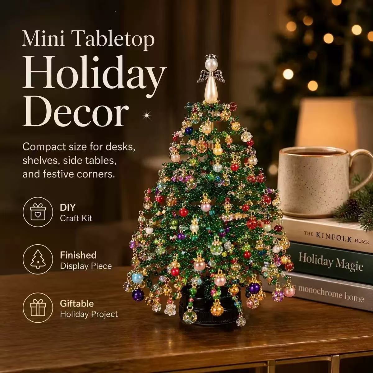 Handmade DIY Beaded Mini Tabletop Christmas Tree Craft Kit