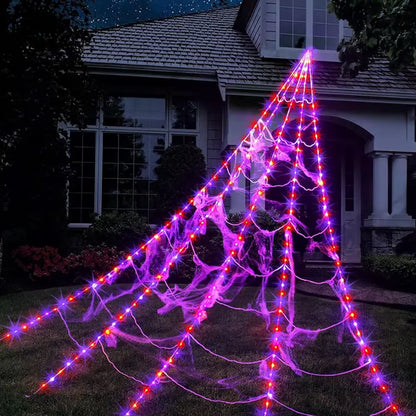 Giant Purple & Orange LED Halloween Spider Web Lights, 250 LEDs, IP65 Waterproof, 8 Modes Timer, Bonus 4FT Light-Up Furry Spider, Outdoor Yard Haunted House Decor 🕷️