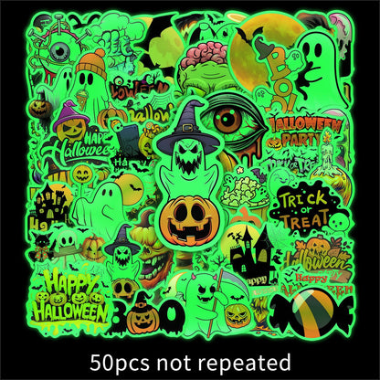 🎃 Glow-in-the-Dark Halloween Temporary Tattoos | 50 Unique Designs Per Set, BUY 1 GET 1 FREE — Get 100 Non-Repeating Luminous Stickers Total