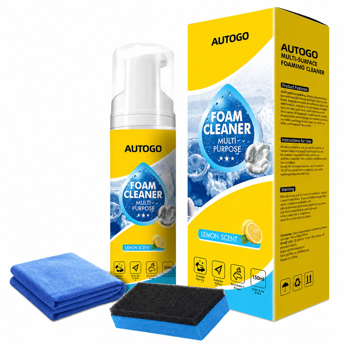 🔥 Multi-Purpose Foam Cleaner (150ml) | BUY 1 GET 1 FREE, Comes with Cleaning Towel & Sponge