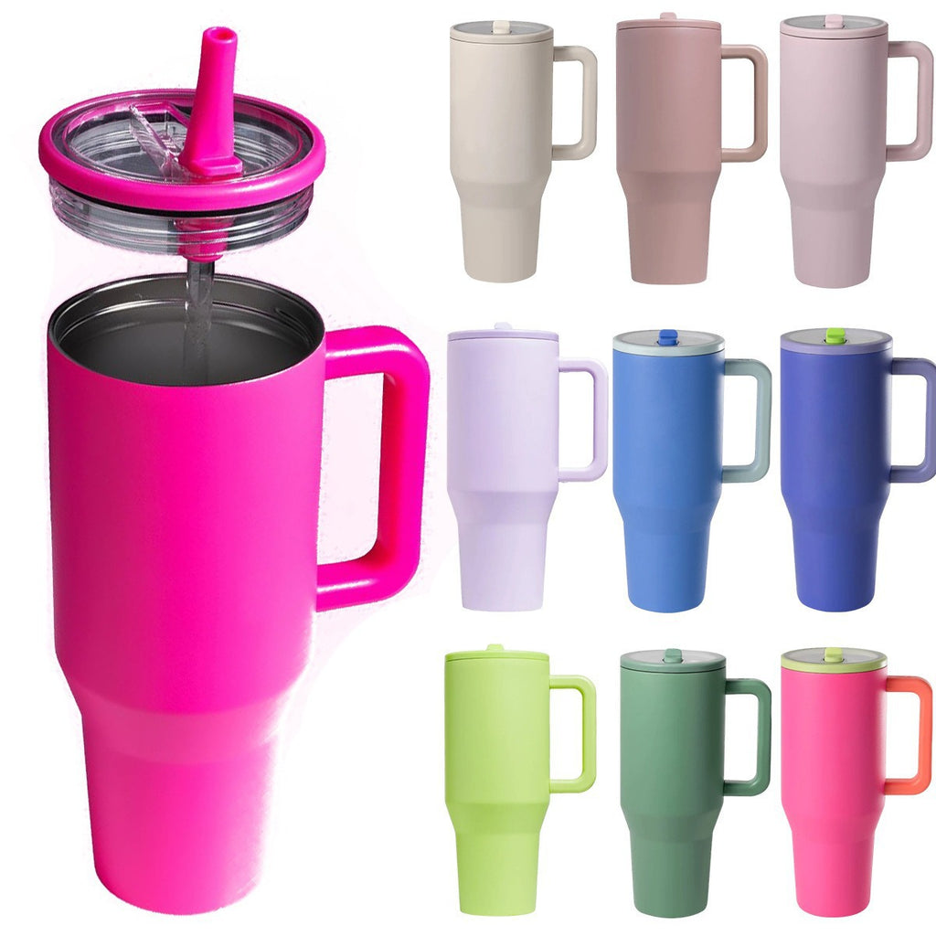 40oz Matte Insulated Tumbler with Handle & Flip Straw Lid, Leakproof Stainless Steel Water Bottle for Car Beach Travel