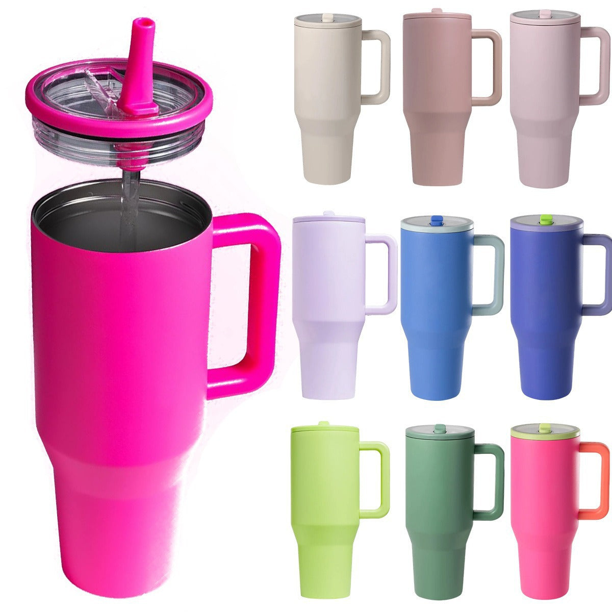 40oz Matte Insulated Tumbler with Handle & Flip Straw Lid, Leakproof Stainless Steel Water Bottle for Car Beach Travel