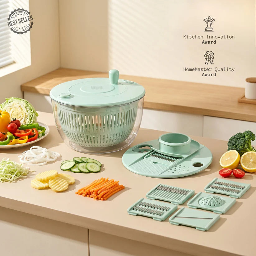 2-in-1 Salad Spinner & Vegetable Cutter, All Your Prep Tools In One（😍💕Buy 2 & Save❤️❤️）