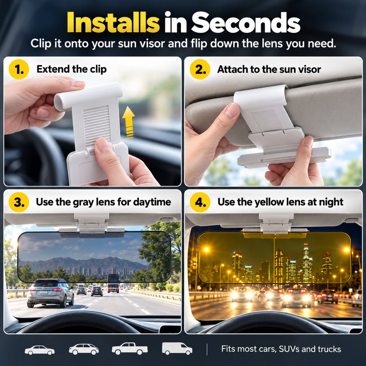 Day & Night Driving Anti-Glare Visor
