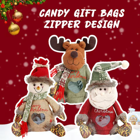 🔥50% OFF LIMITED TIME｜Christmas Plush Gift Bag, 3-Piece Bundle Get Extra Discount, Santa/Reindeer/Snowman Xmas Candy & Apple Gift Sack