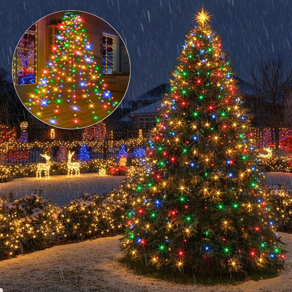 🎄🔥Plug-in Version | Waterproof Christmas Tree Waterfall Lights with Ring - ✨Quick Setup, 8 Modes