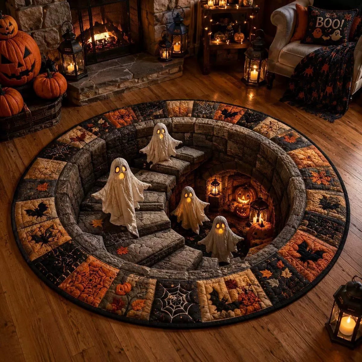 3D Optical Trick Halloween Round Rug