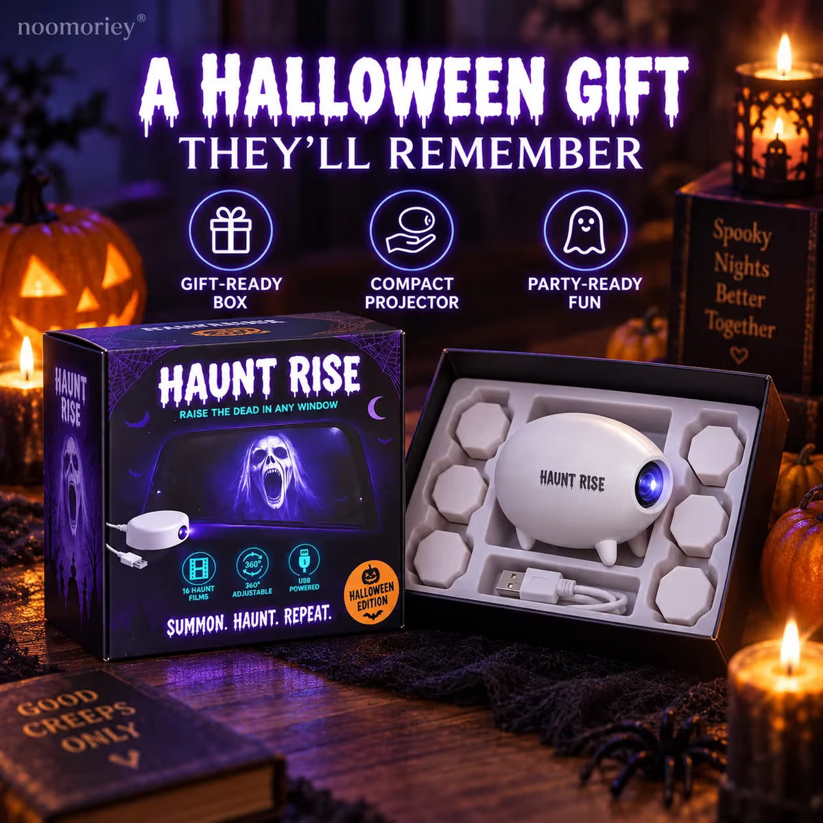 🎃🎄 Haunt Rise Window Projector – Halloween (7 Scenes) & Christmas (12 Scenes) – 360° Adjustable Home Decor