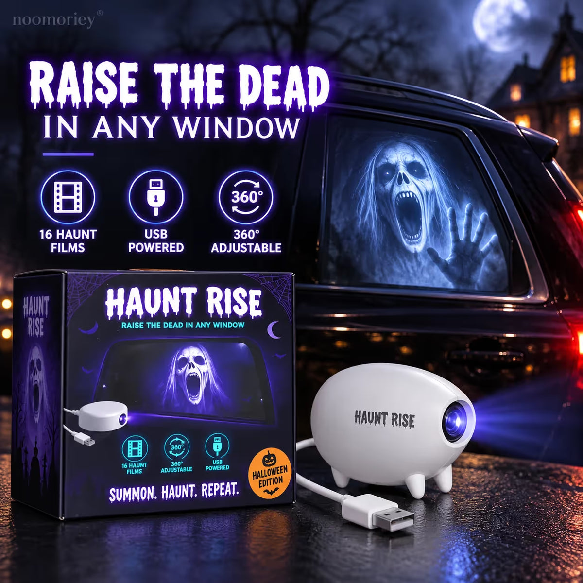 🎃🎄 Haunt Rise Window Projector – Halloween (7 Scenes) & Christmas (12 Scenes) – 360° Adjustable Home Decor