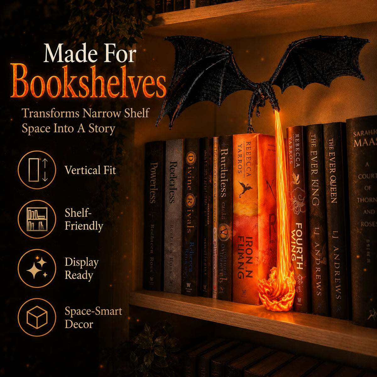 Light-Up Dragon Fire Bookshelf Lamp