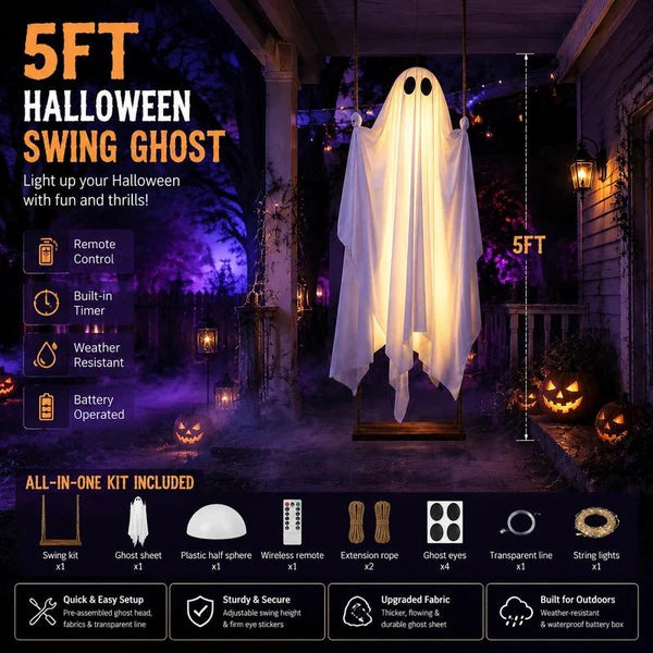 Halloween Decorations Hanging Ghost Decor with a Maple Leaf Swing Ghost Light