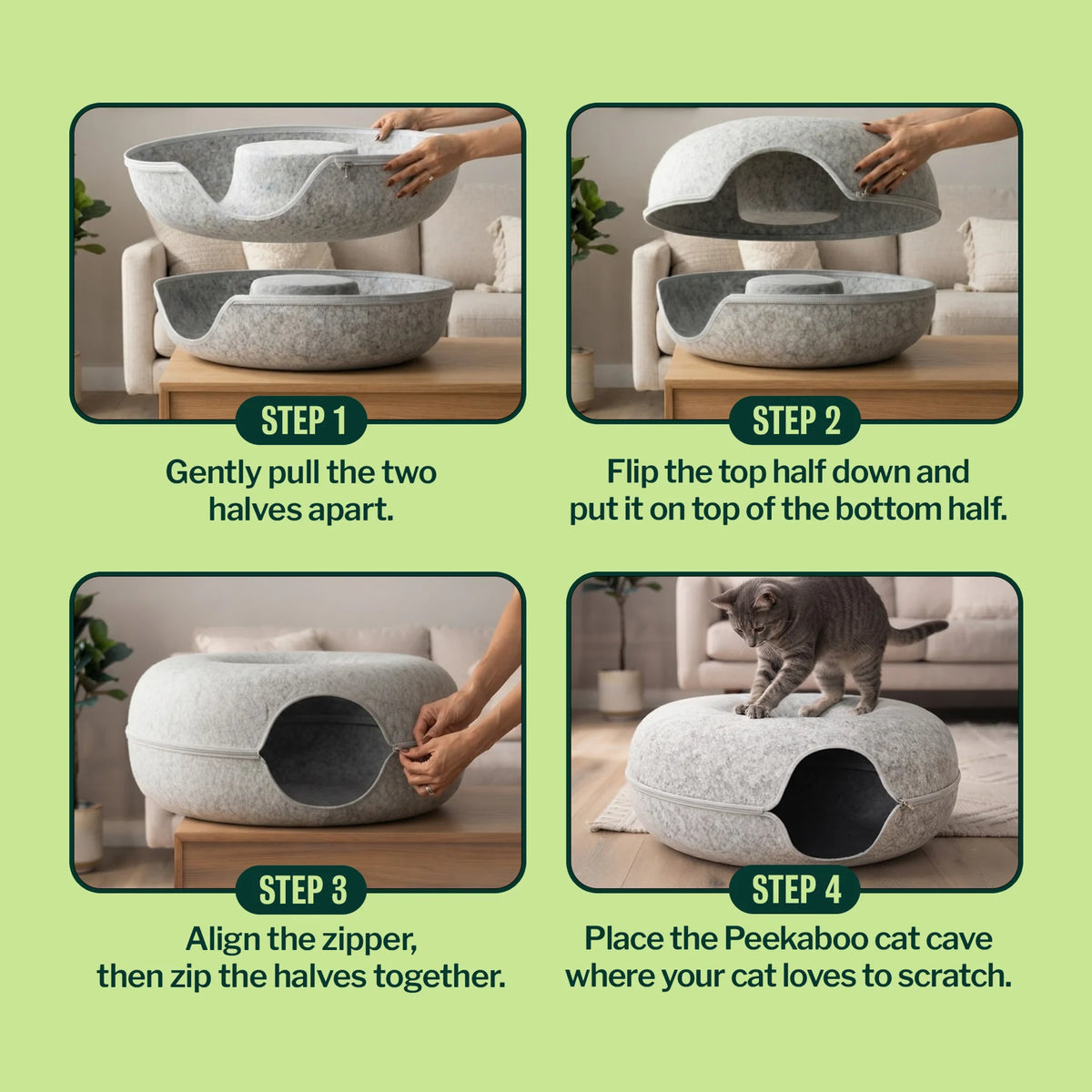 Donut Cat Tunnel Bed, Cozy Felt Cat Cave for Indoor Cats