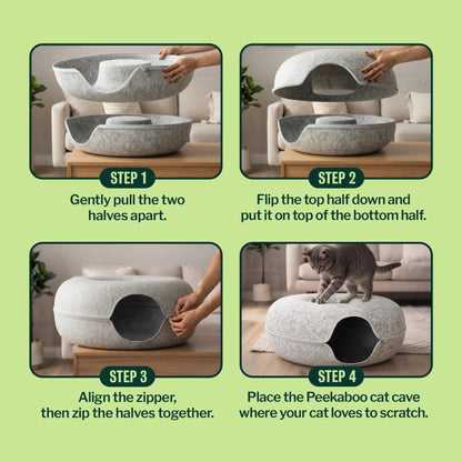 Donut Cat Tunnel Bed, Cozy Felt Cat Cave for Indoor Cats