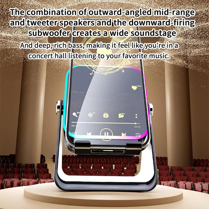 5-in-1 Wireless Induction Bluetooth Speaker with Adjustable Phone Stand