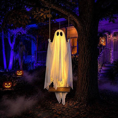Halloween Decorations Hanging Ghost Decor with a Maple Leaf Swing Ghost Light