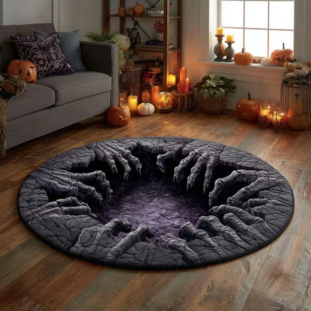 3D Optical Trick Halloween Round Rug