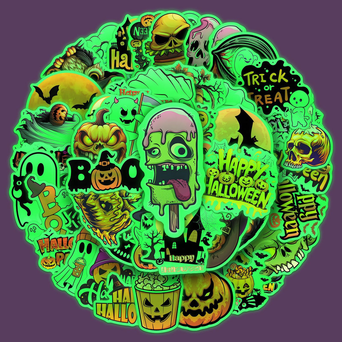 🎃 Glow-in-the-Dark Halloween Temporary Tattoos | 50 Unique Designs Per Set, BUY 1 GET 1 FREE — Get 100 Non-Repeating Luminous Stickers Total