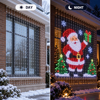 Christmas LED Smart Wall Curtain Net Lights, Large Display with Christmas Themed Patterns, Waterproof Outdoor Wall Decor, Holiday Gift for Homeowners