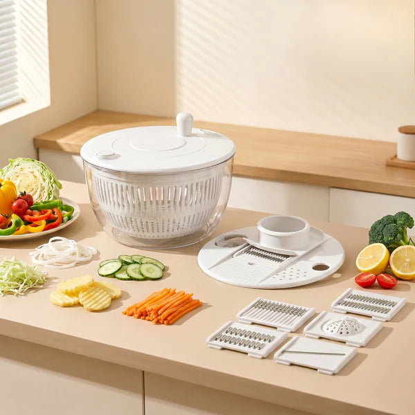 2-in-1 Salad Spinner & Vegetable Cutter, All Your Prep Tools In One（😍💕Buy 2 & Save❤️❤️）