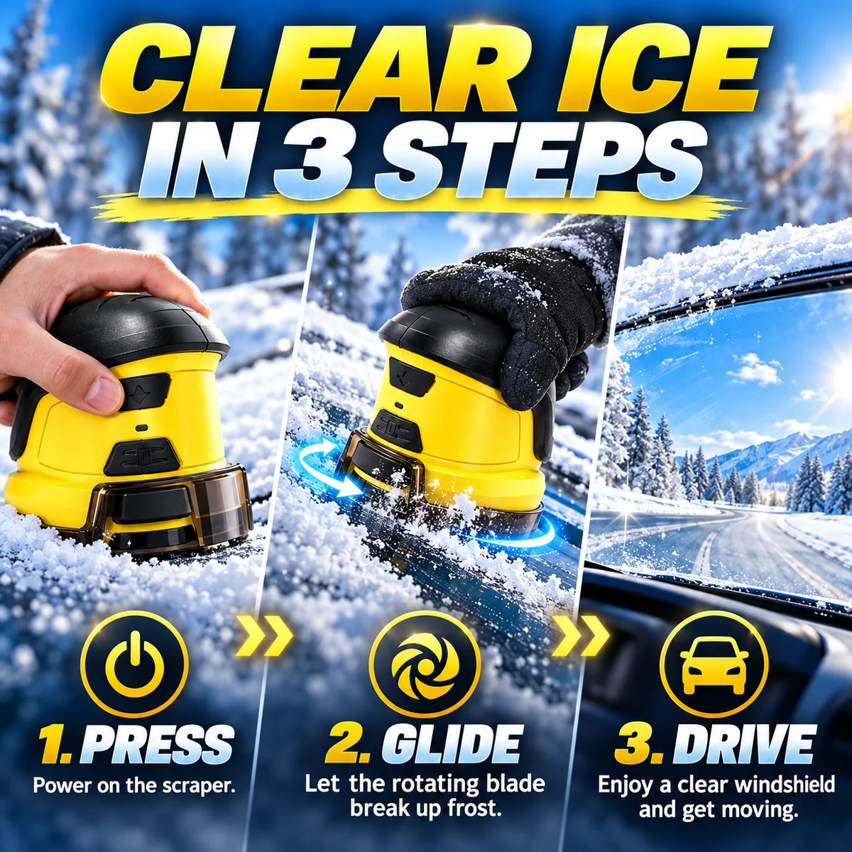 Cordless Electric Snow Scraper - Clear Frost & Ice Fast | Includes 5 Replacement Ice Scraper Discs