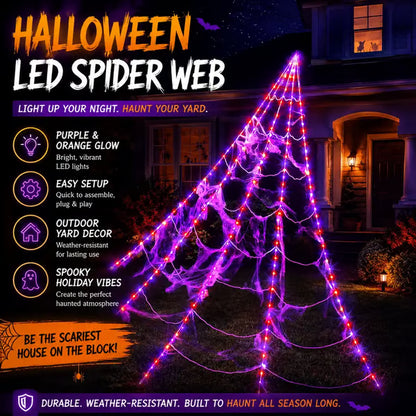 Giant Purple & Orange LED Halloween Spider Web Lights, 250 LEDs, IP65 Waterproof, 8 Modes Timer, Bonus 4FT Light-Up Furry Spider, Outdoor Yard Haunted House Decor 🕷️