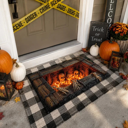 3D Optical Illusion Halloween Skeleton Crypt Doormat Spooky Skull Halloween Porch Decor