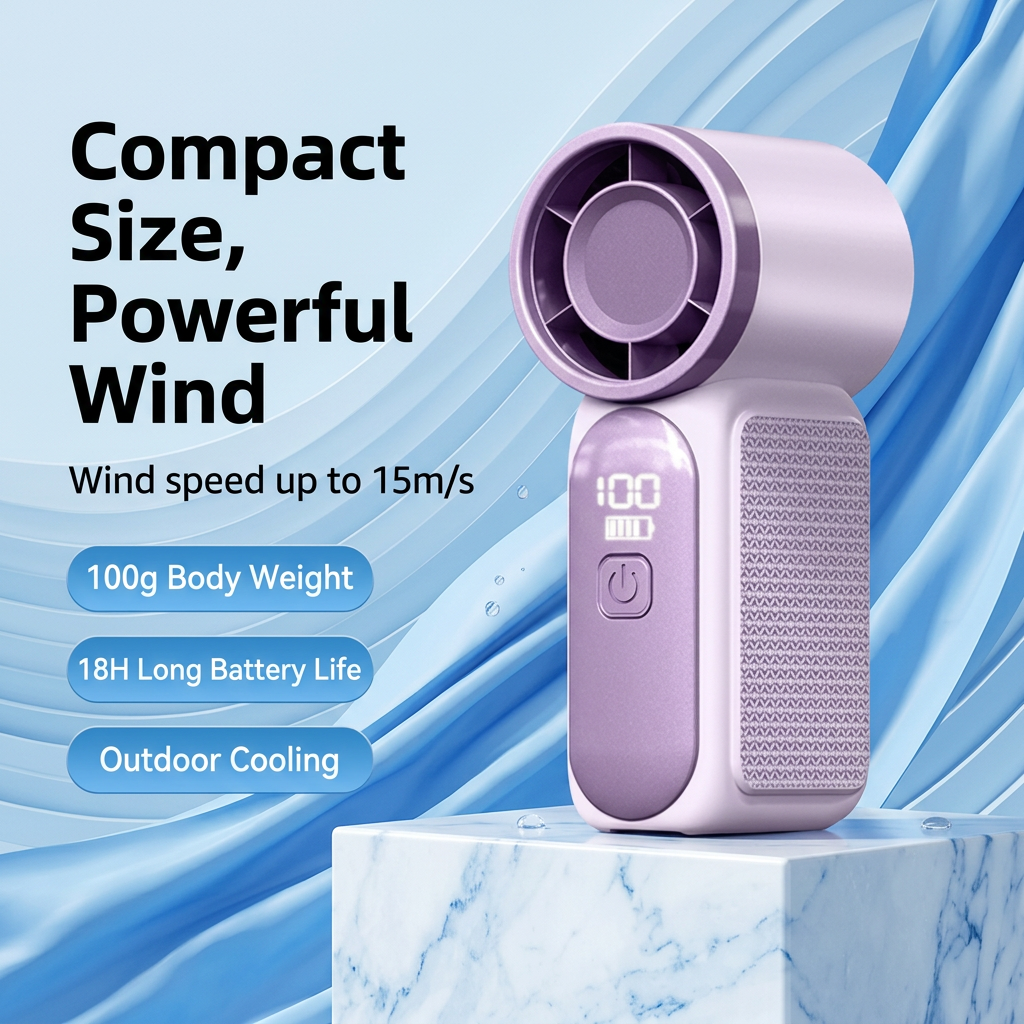 Portable Mini Handheld Turbo Fan with Digital Power Display, Rechargeable Powerful Cooling Fan for Outdoor Travel Campus