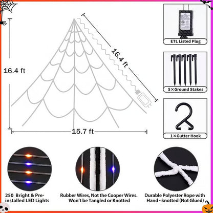 Giant Purple & Orange LED Halloween Spider Web Lights, 250 LEDs, IP65 Waterproof, 8 Modes Timer, Bonus 4FT Light-Up Furry Spider, Outdoor Yard Haunted House Decor 🕷️