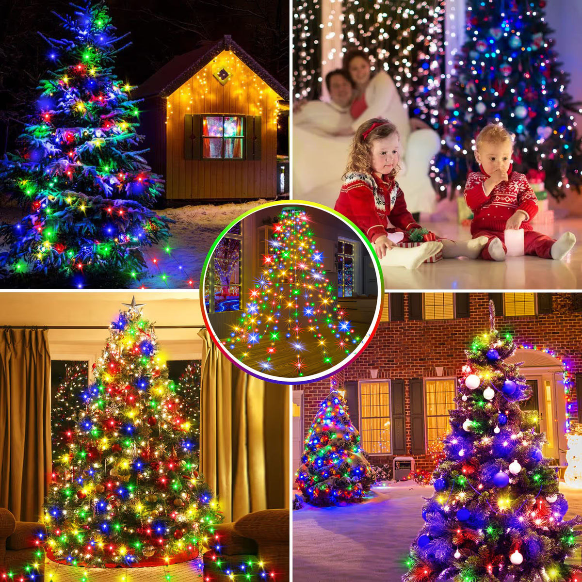 🎄🔥Plug-in Version | Waterproof Christmas Tree Waterfall Lights with Ring - ✨Quick Setup, 8 Modes