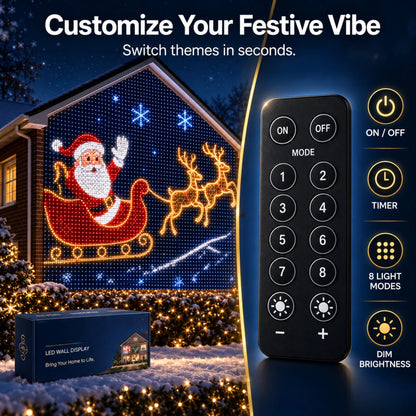 Christmas LED Smart Wall Curtain Net Lights, Large Display with Christmas Themed Patterns, Waterproof Outdoor Wall Decor, Holiday Gift for Homeowners