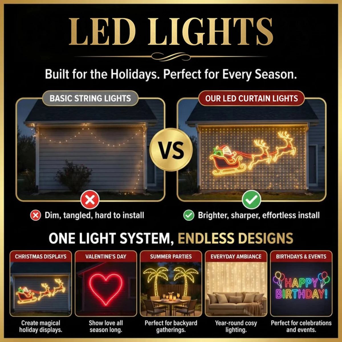 Christmas LED Smart Wall Curtain Net Lights, Large Display with Christmas Themed Patterns, Waterproof Outdoor Wall Decor, Holiday Gift for Homeowners