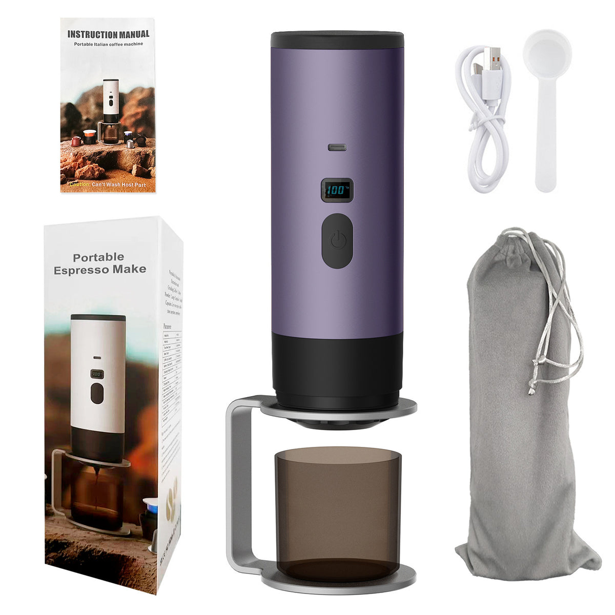 Portable Espresso Maker – Digital Display, Type-C Rechargeable, 3oz Tank & 4oz Cup. Brew Fresh Hot Coffee Anywhere!