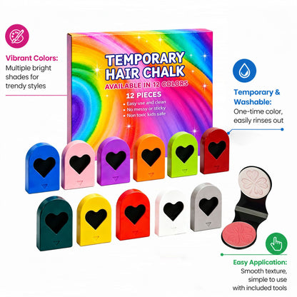 Washable Temporary Hair Chalk 12 Pack, Non-Toxic For Party & Halloween