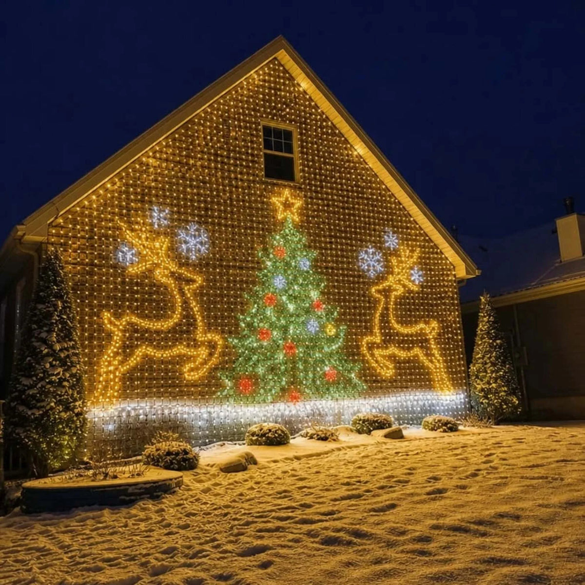 Christmas LED Smart Wall Curtain Net Lights, Large Display with Christmas Themed Patterns, Waterproof Outdoor Wall Decor, Holiday Gift for Homeowners