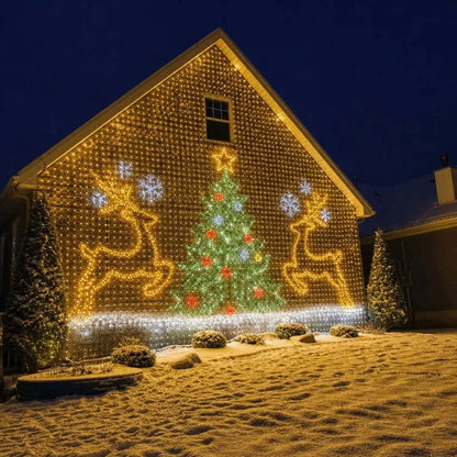Christmas LED Smart Wall Curtain Net Lights, Large Display with Christmas Themed Patterns, Waterproof Outdoor Wall Decor, Holiday Gift for Homeowners