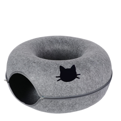 Donut Cat Tunnel Bed, Cozy Felt Cat Cave for Indoor Cats