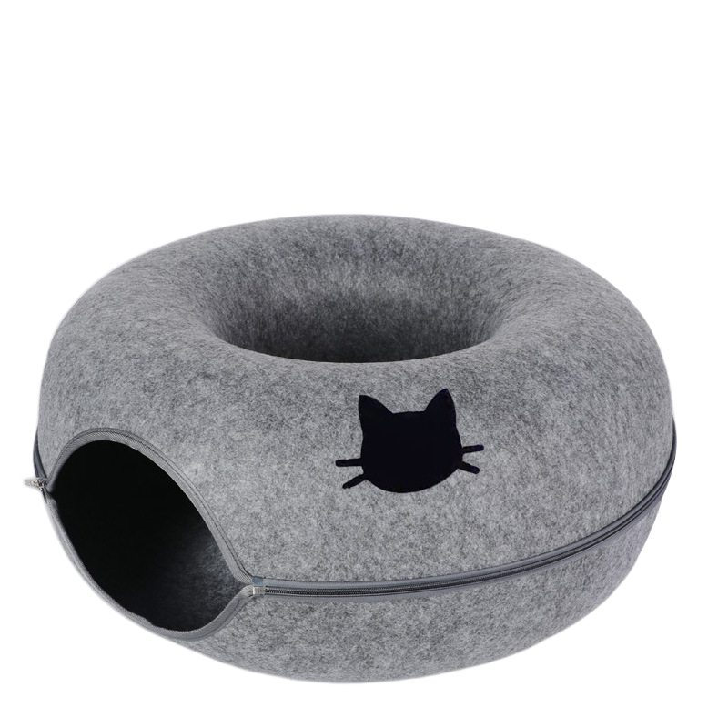 Donut Cat Tunnel Bed, Cozy Felt Cat Cave for Indoor Cats