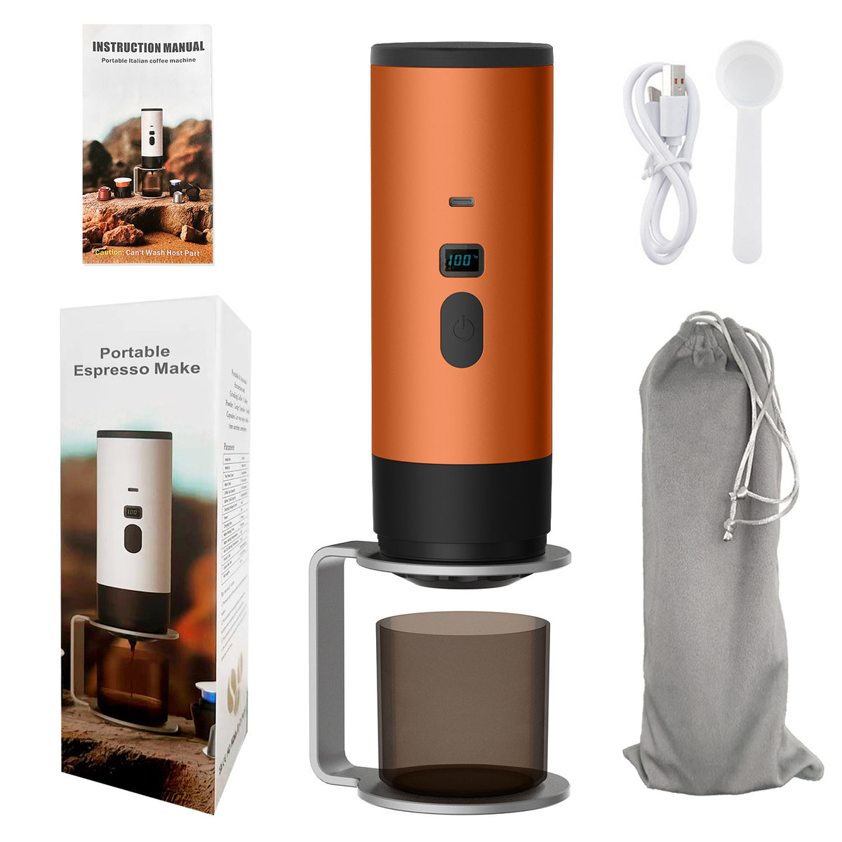 Portable Espresso Maker – Digital Display, Type-C Rechargeable, 3oz Tank & 4oz Cup. Brew Fresh Hot Coffee Anywhere!