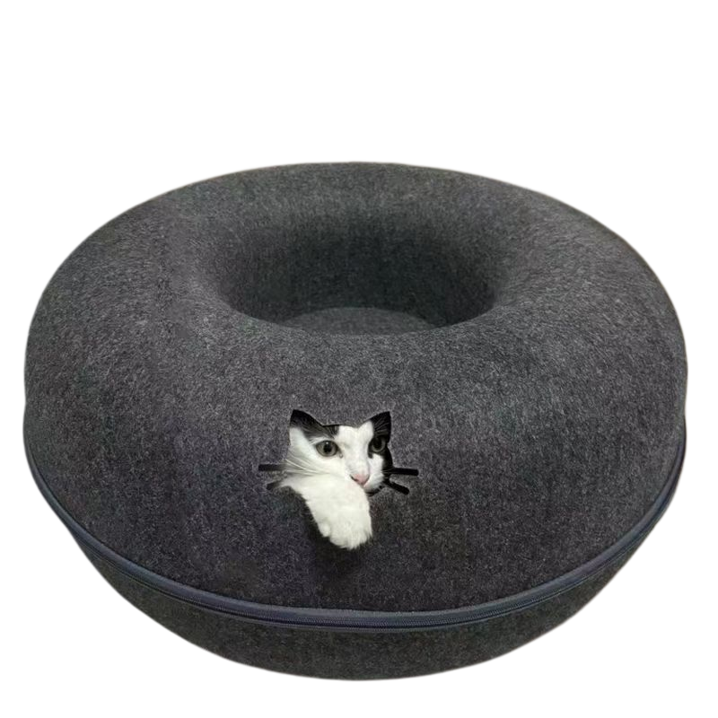 Donut Cat Tunnel Bed, Cozy Felt Cat Cave for Indoor Cats