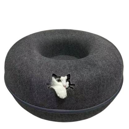 Donut Cat Tunnel Bed, Cozy Felt Cat Cave for Indoor Cats